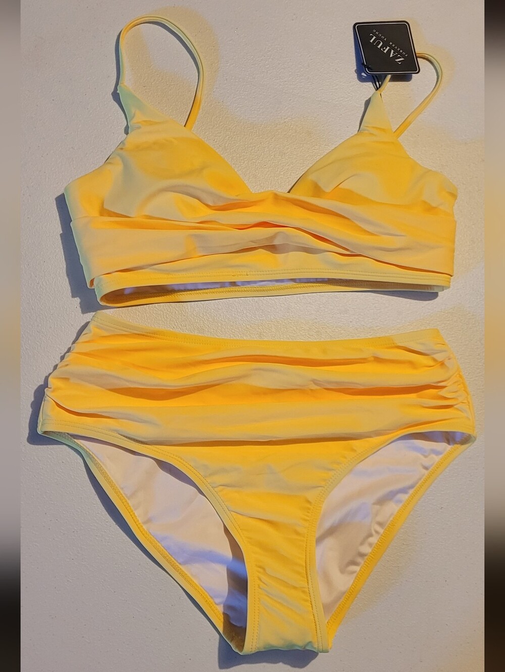 Zaful Yellow Ruched Two-Piece Bikini Set, Medium